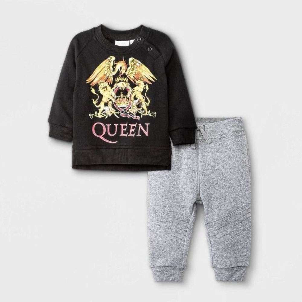 Queen Baby Boys' 2pc Long Sleeve Fleece Pullover and Jogger Set NWT Sz 6-9M